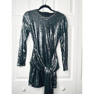 Toccin Gunmetal Silver Front Tie Long Sleeve Sequin Mini Dress Women's Size 0
